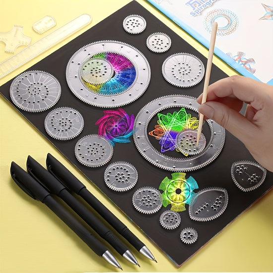 Puzzel Spirograaf In elkaar grijpende Tandwielen  Wielen Tekening Accessoires Liniaal  Educatief Creatief Schilderen Kettingtandwiel met Pen Spiraalontwerp Schilderen Tekengereedschap